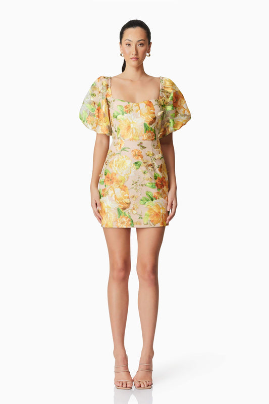 Aella Puff Sleeve Mini Dress in Yellow