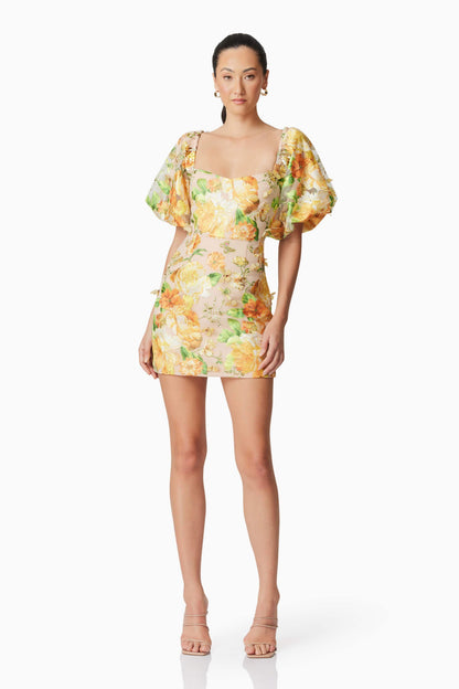 Aella Puff Sleeve Mini Dress in Yellow