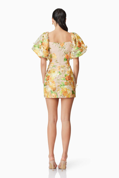 Aella Puff Sleeve Mini Dress in Yellow