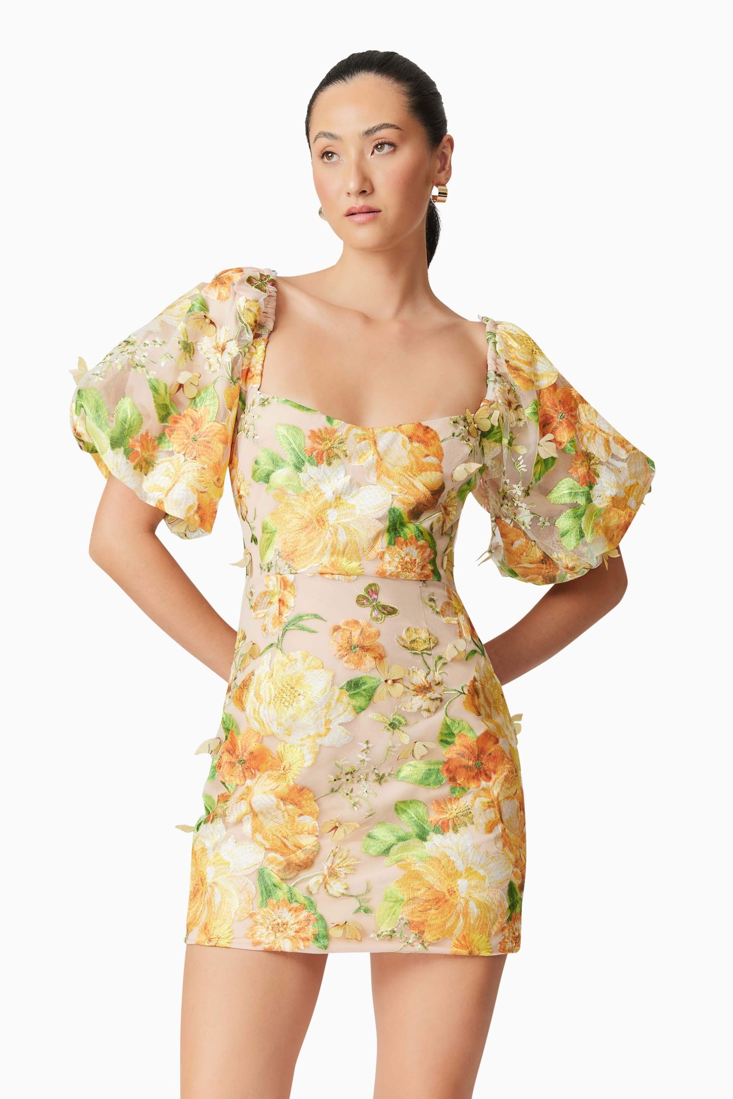 Aella Puff Sleeve Mini Dress in Yellow