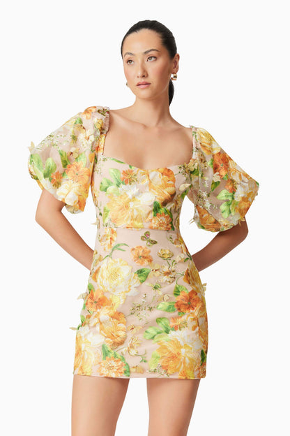 Aella Puff Sleeve Mini Dress in Yellow