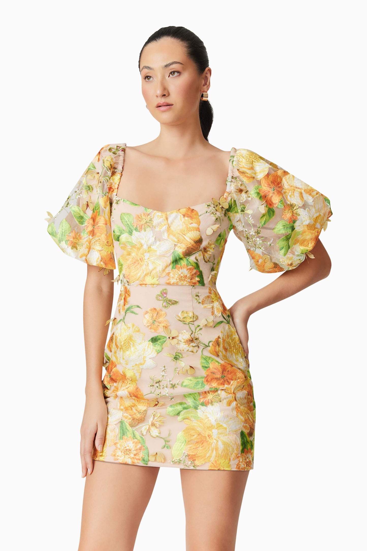 Aella Puff Sleeve Mini Dress in Yellow