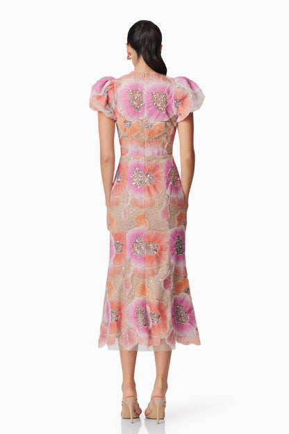 Brittany Floral Midi Dress in Pink
