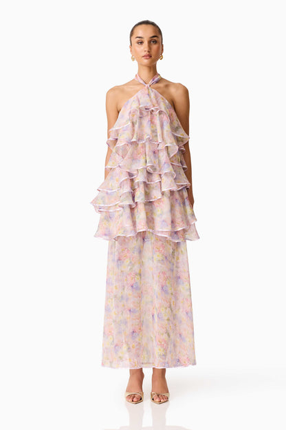 Alinda Halter Neck Maxi Dress in Pink Floral
