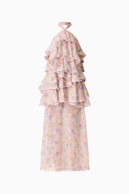 Alinda Halter Neck Maxi Dress in Pink Floral