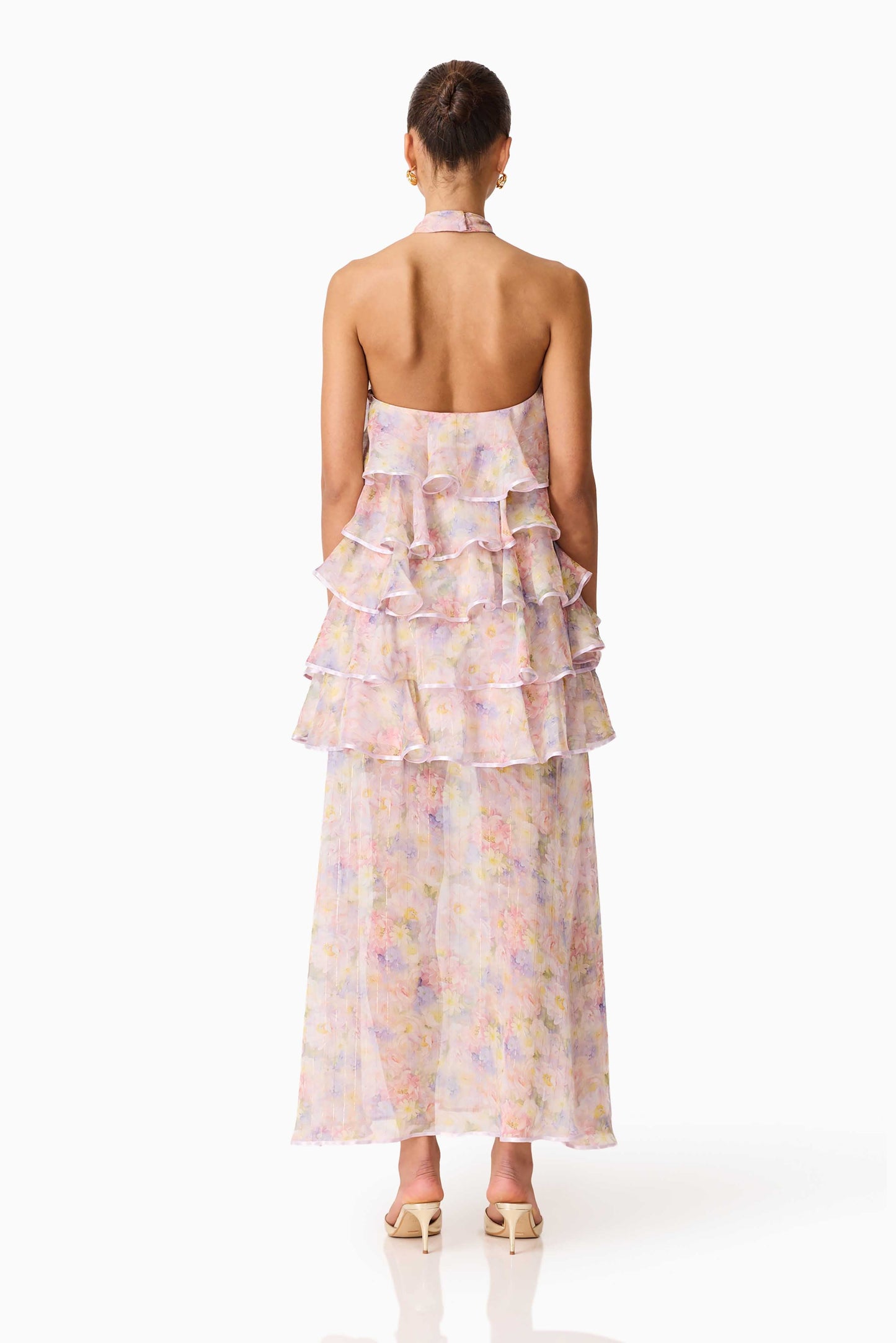 Alinda Halter Neck Maxi Dress in Pink Floral