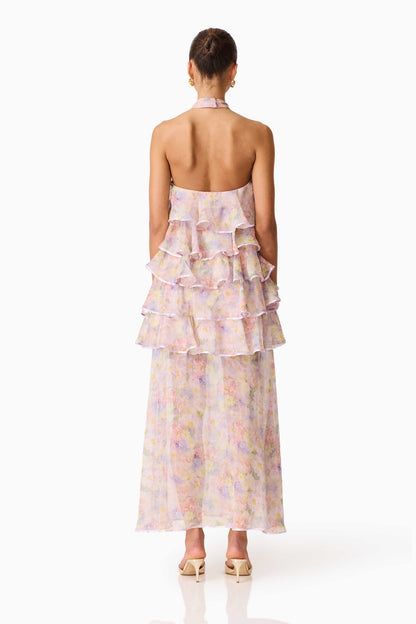 Alinda Halter Neck Maxi Dress in Pink Floral