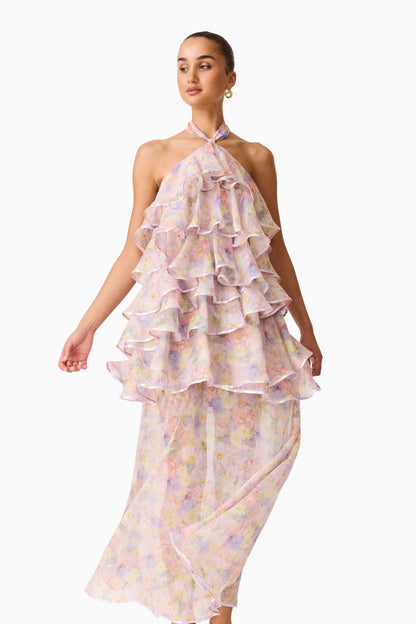 Alinda Halter Neck Maxi Dress in Pink Floral