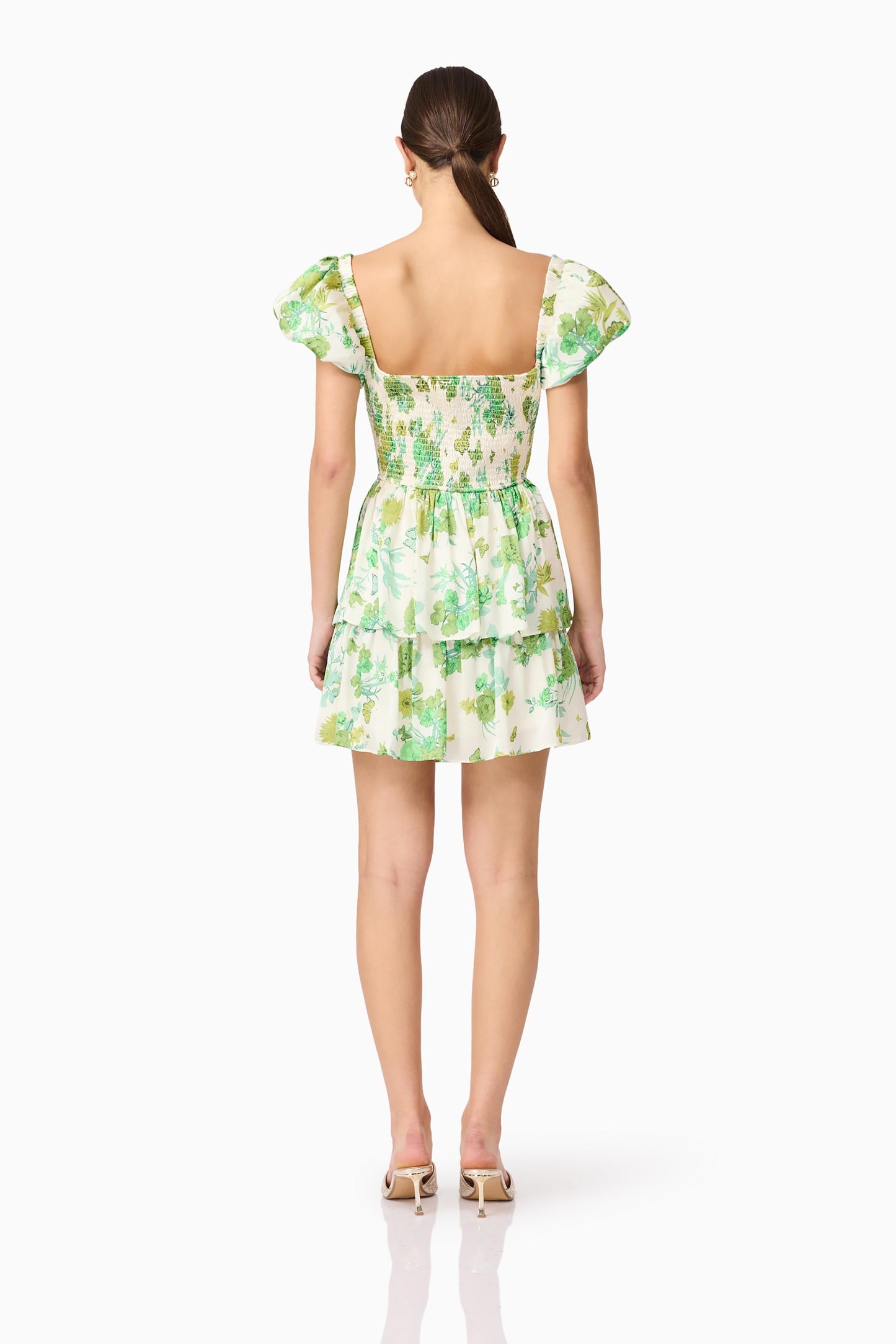 Tess Puff Sleeve Mini Dress in Green