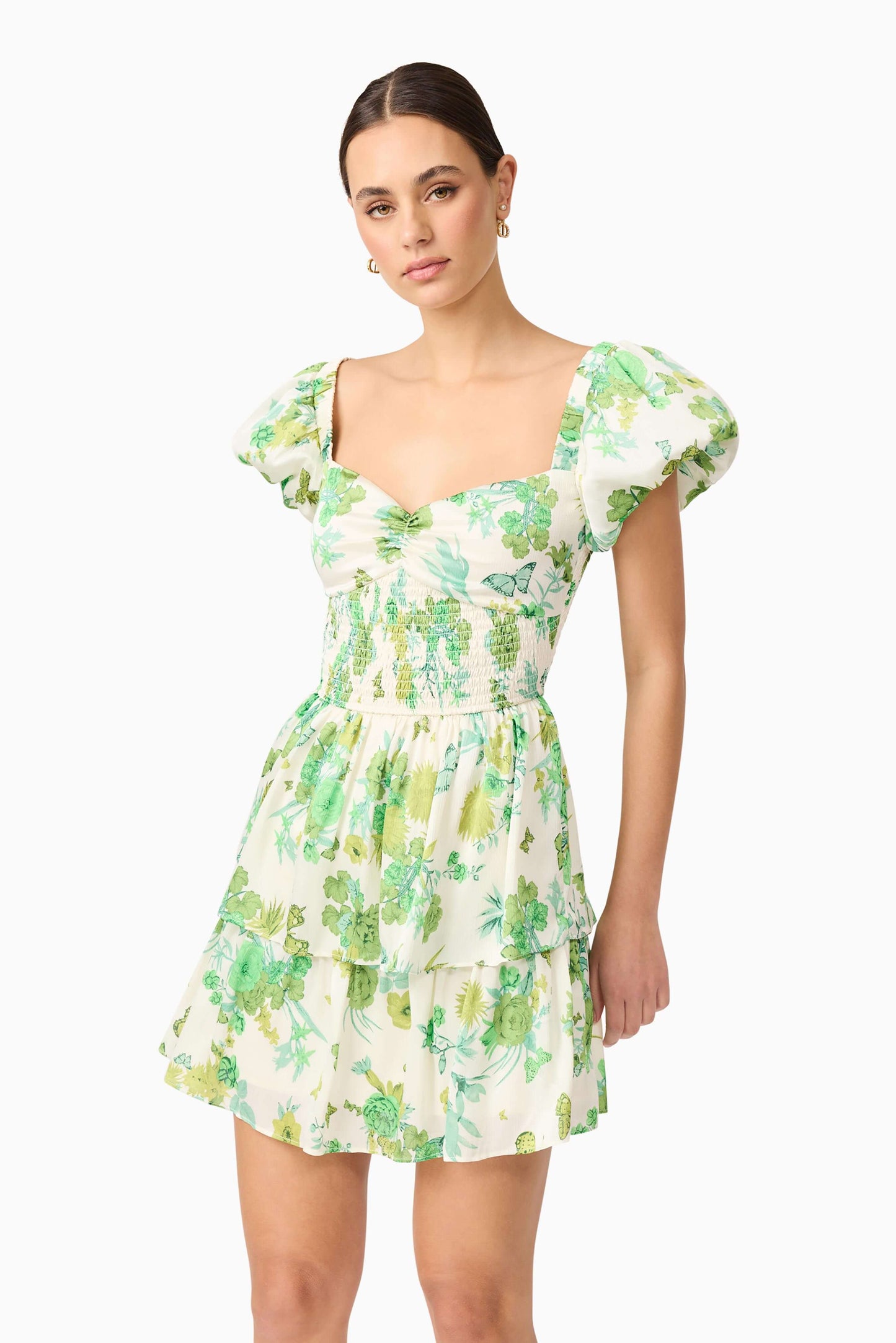Tess Puff Sleeve Mini Dress in Green