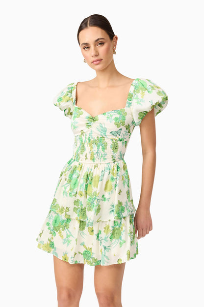 Tess Puff Sleeve Mini Dress in Green