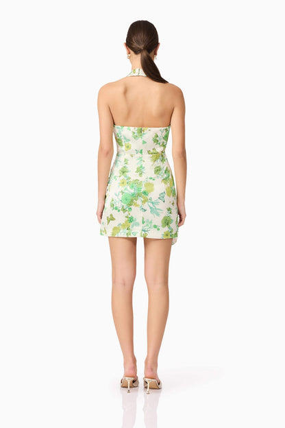 Tess Floral Halter Mini Dress in Green