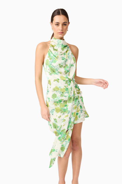 Tess Floral Halter Mini Dress in Green