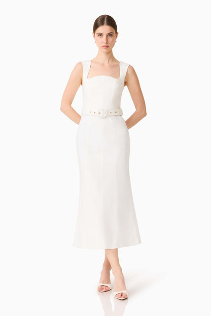 Nydia Fit & Flare Maxi Dress in White