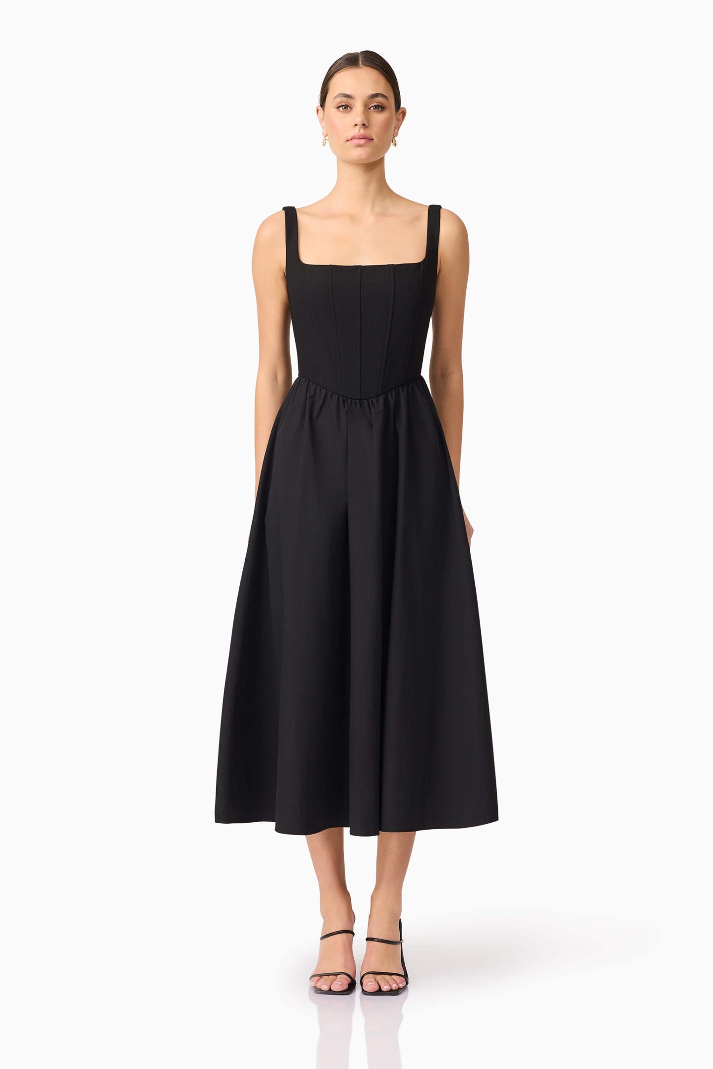 Ingrid Corset Midi Dress in Black