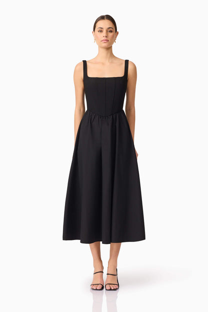 Ingrid Corset Midi Dress in Black
