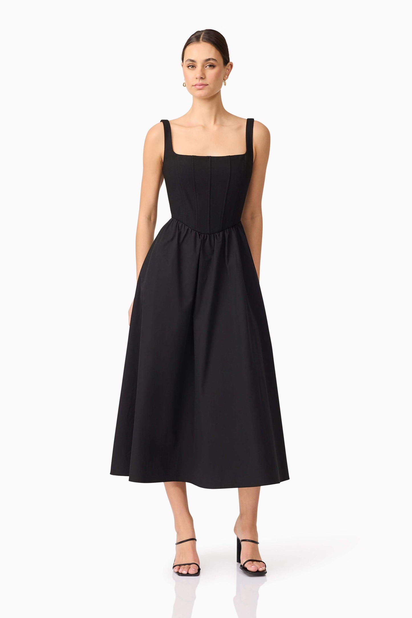 Ingrid Corset Midi Dress in Black