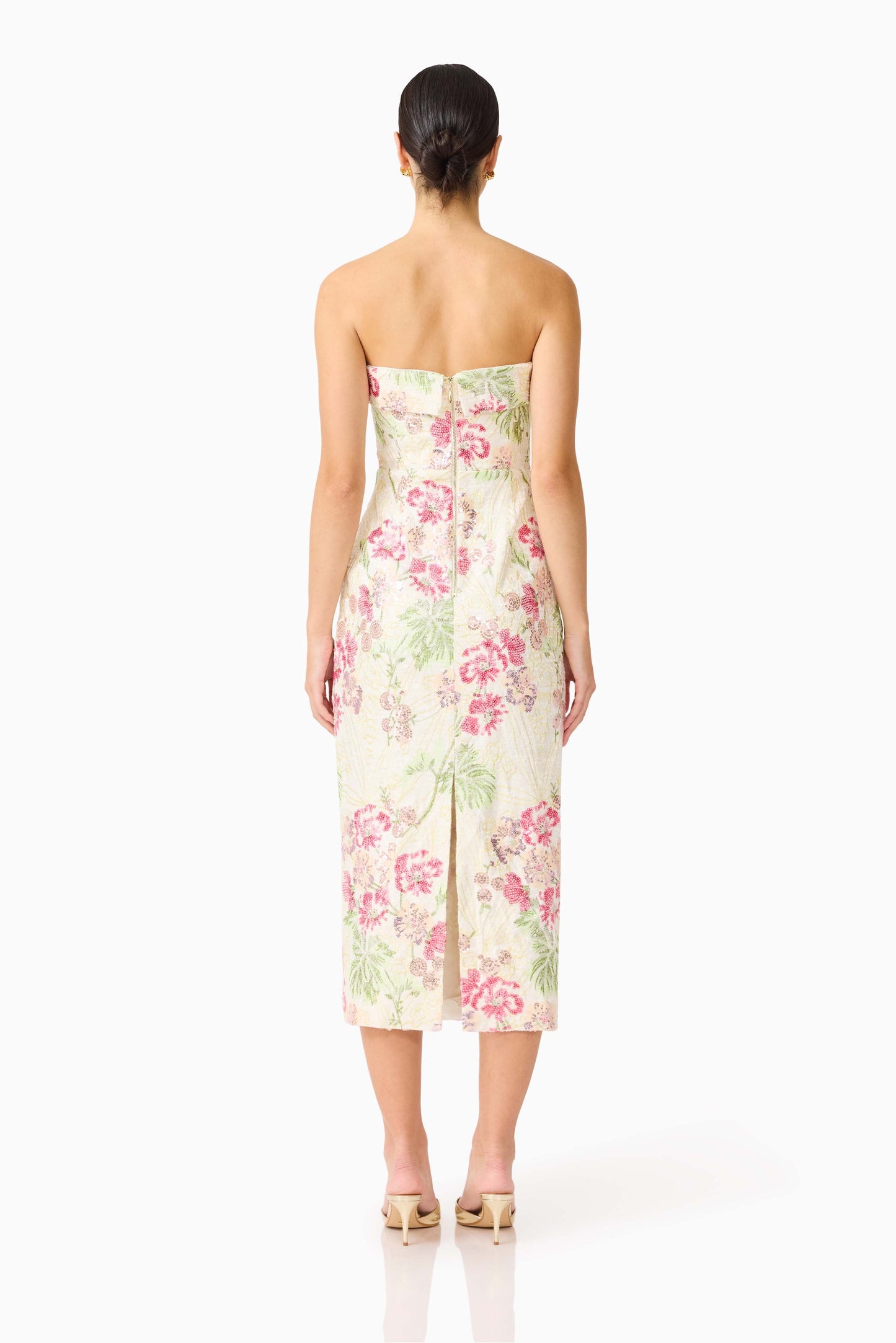 Greta Embroidered Midi Dress in Cream & Pink Floral