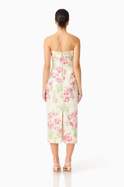 Greta Embroidered Midi Dress in Cream & Pink Floral