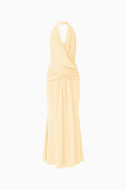Simone Cowl Neck Gown in Butter Yellow