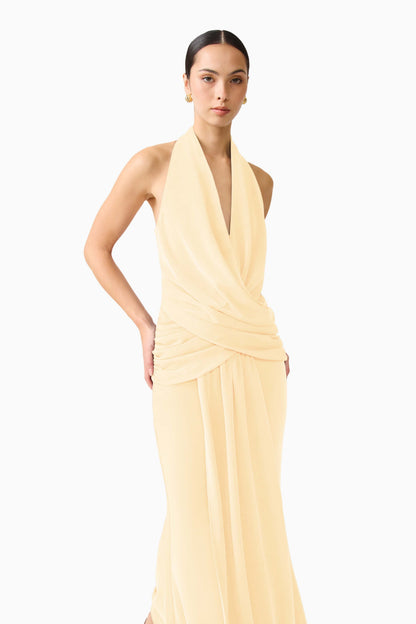 Simone Cowl Neck Gown in Butter Yellow
