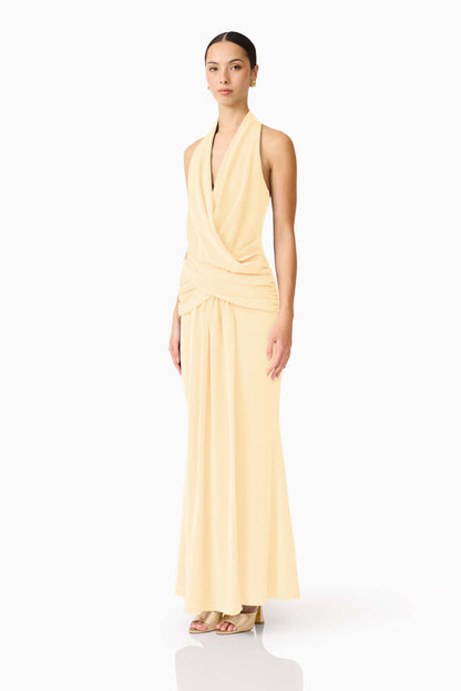 Simone Cowl Neck Gown in Butter Yellow