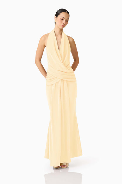 Simone Cowl Neck Gown in Butter Yellow
