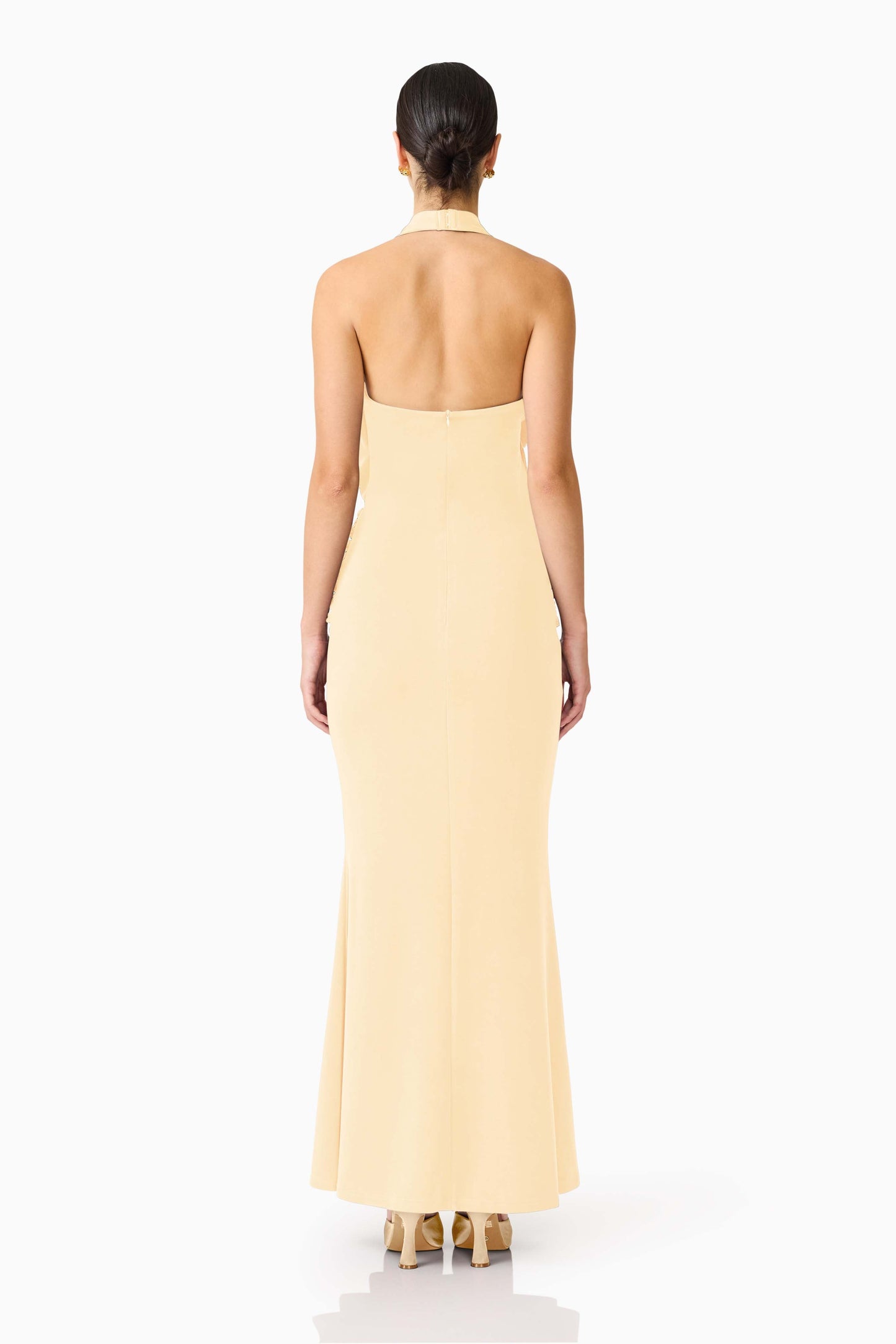 Simone Cowl Neck Gown in Butter Yellow