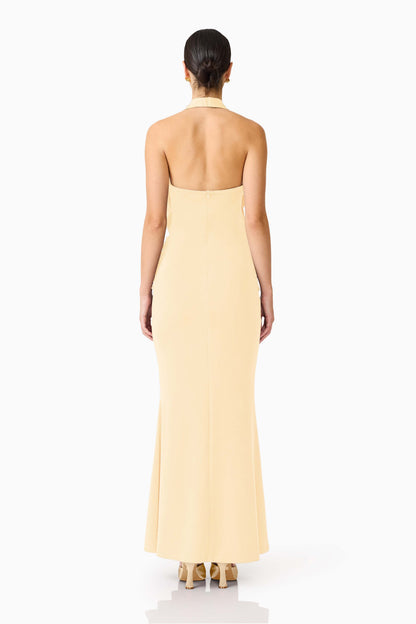 Simone Cowl Neck Gown in Butter Yellow