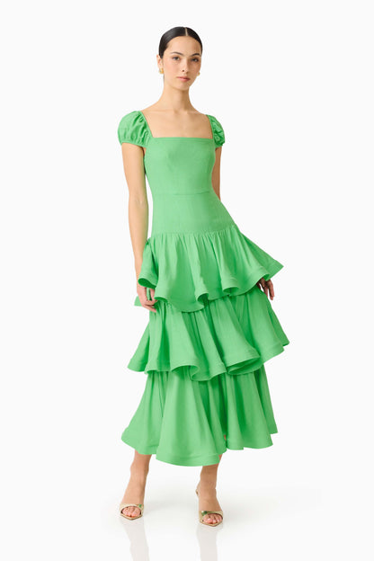 Emilie Tiered Maxi Dress in Kelly Green