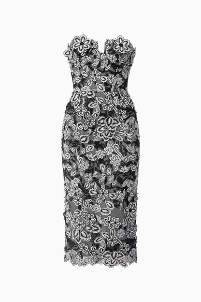 Roseate Strapless Midi Dress in Black