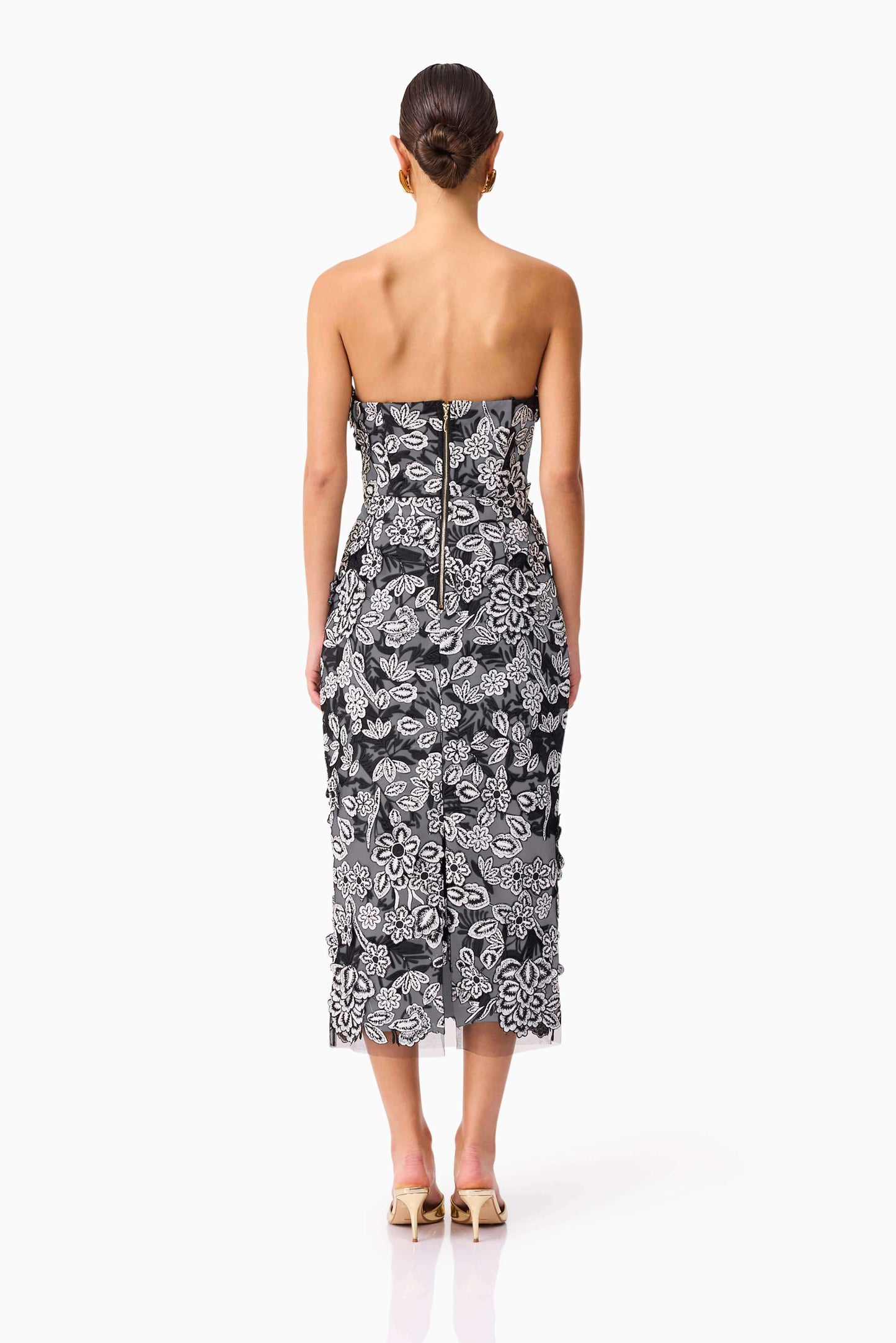 Roseate Strapless Midi Dress in Black