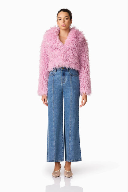 Trisha Faux Fur Cropped Jacket in Pink