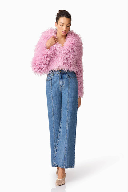 Trisha Faux Fur Cropped Jacket in Pink