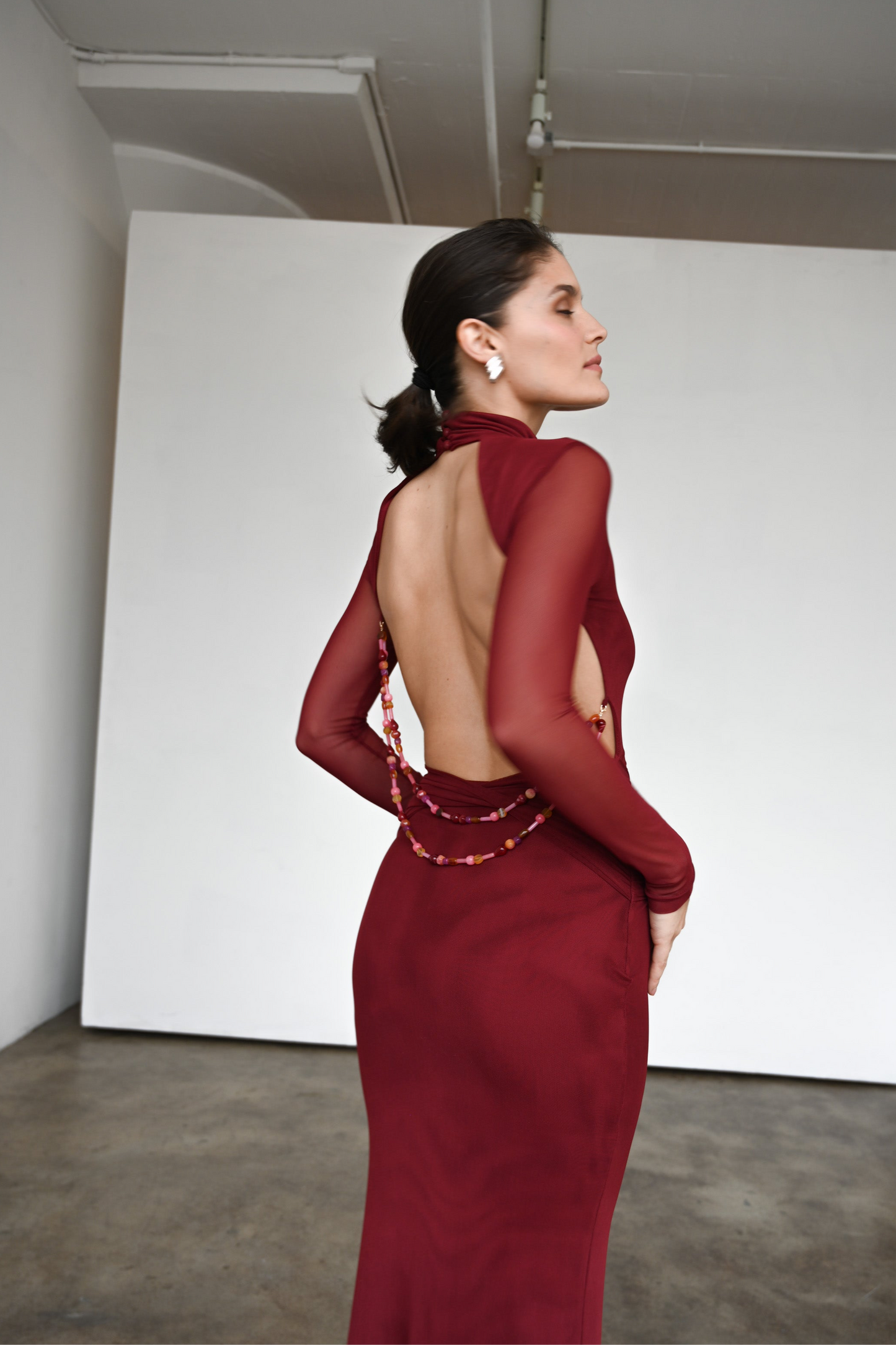 Salome Beaded Dress — Merlot