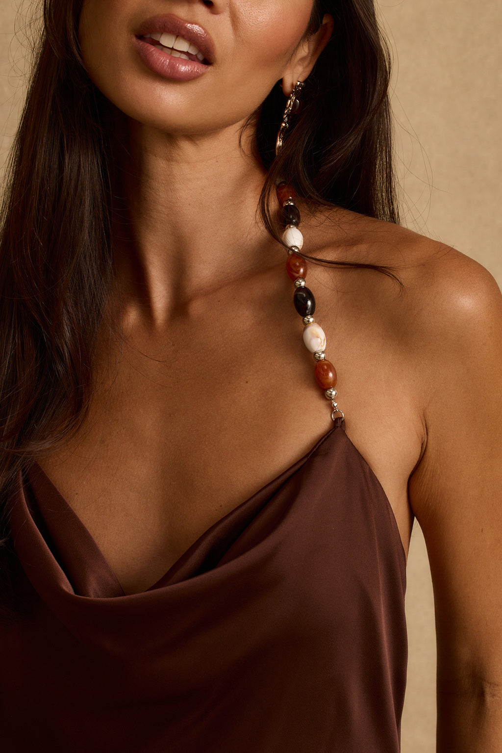 Fina Mocha Satin Maxi Dress