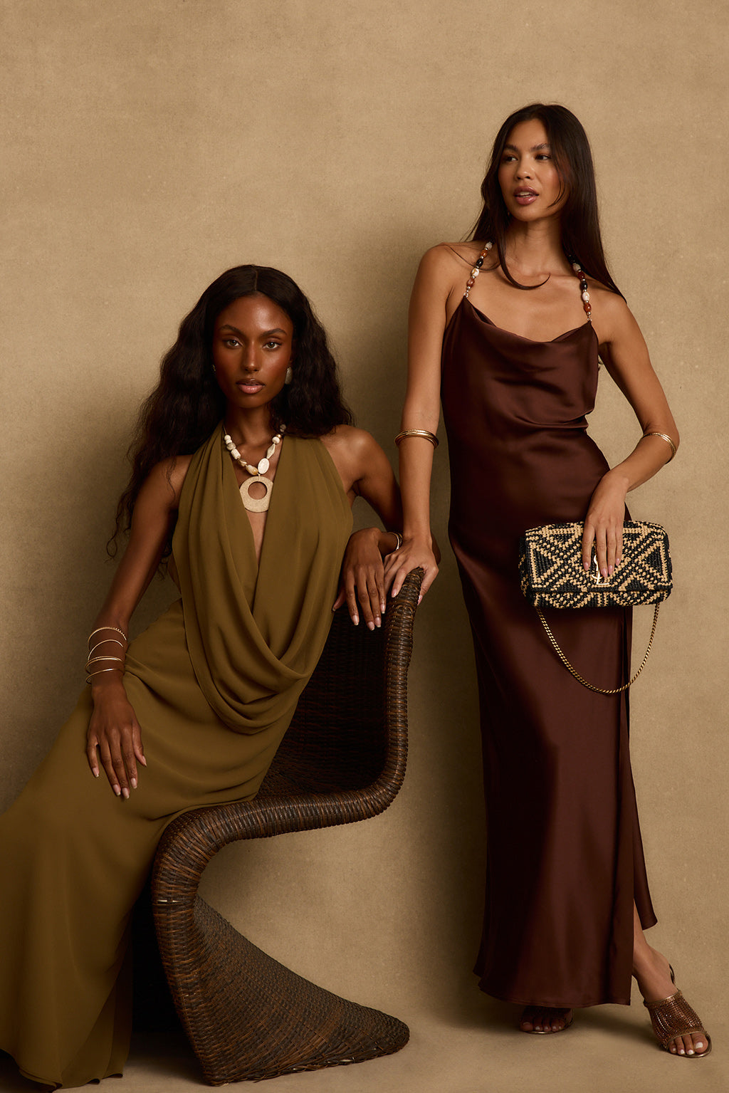 Fina Mocha Satin Maxi Dress