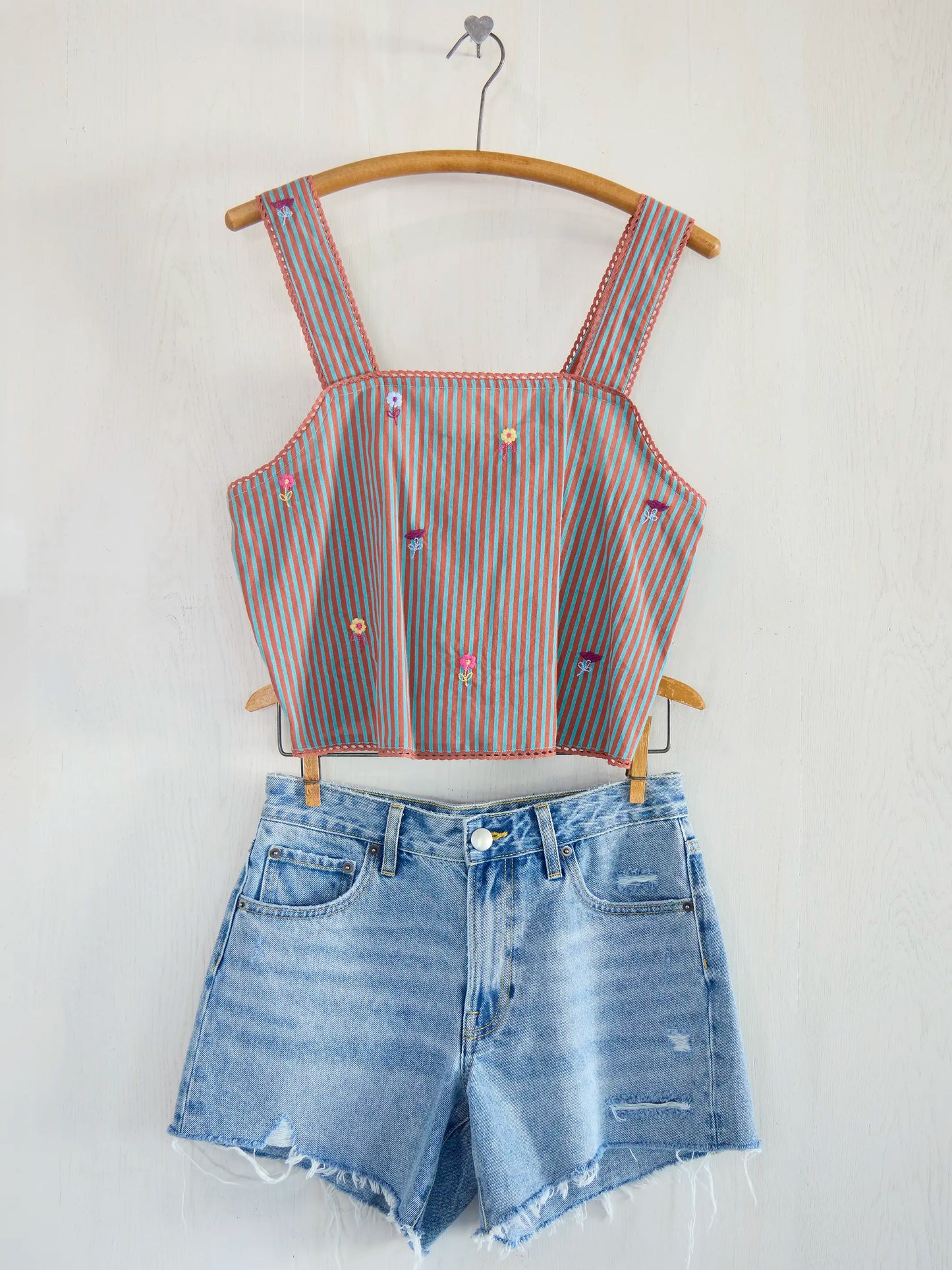 Embroidered Striped Tank - Terracotta Tide