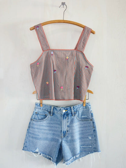Embroidered Striped Tank - Terracotta Tide