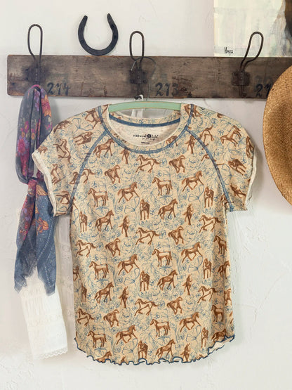 Lily Cotton Short Sleeve Tee Shirt - Horses