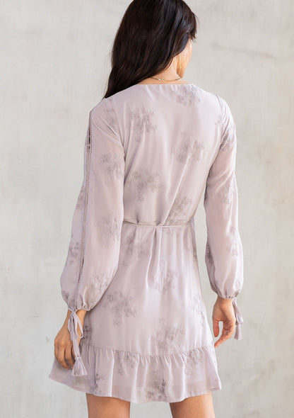 Lucille Embroidered Chiffon Wrap Dress