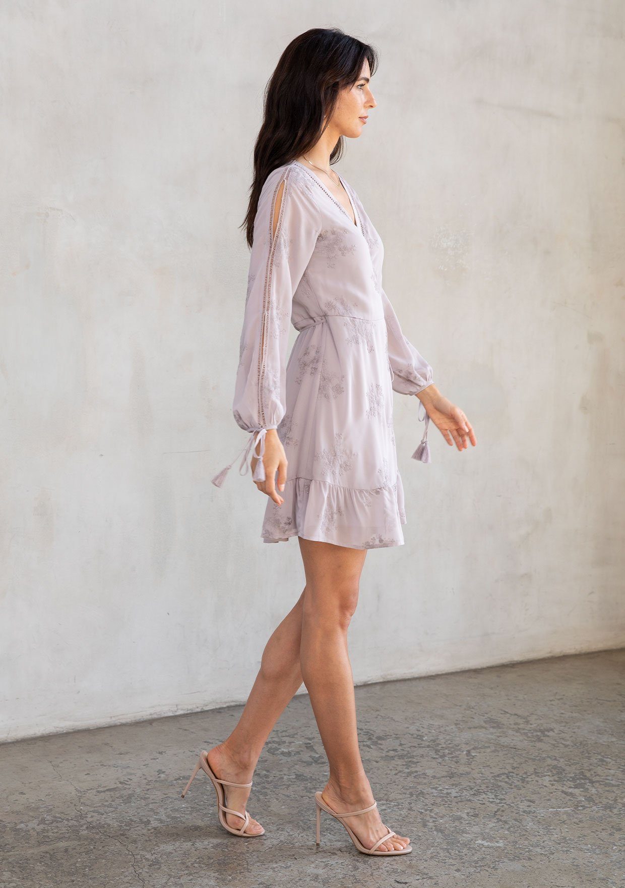 Lucille Embroidered Chiffon Wrap Dress