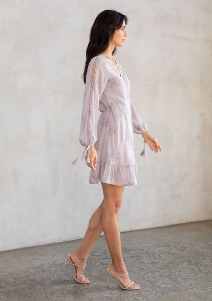 Lucille Embroidered Chiffon Wrap Dress