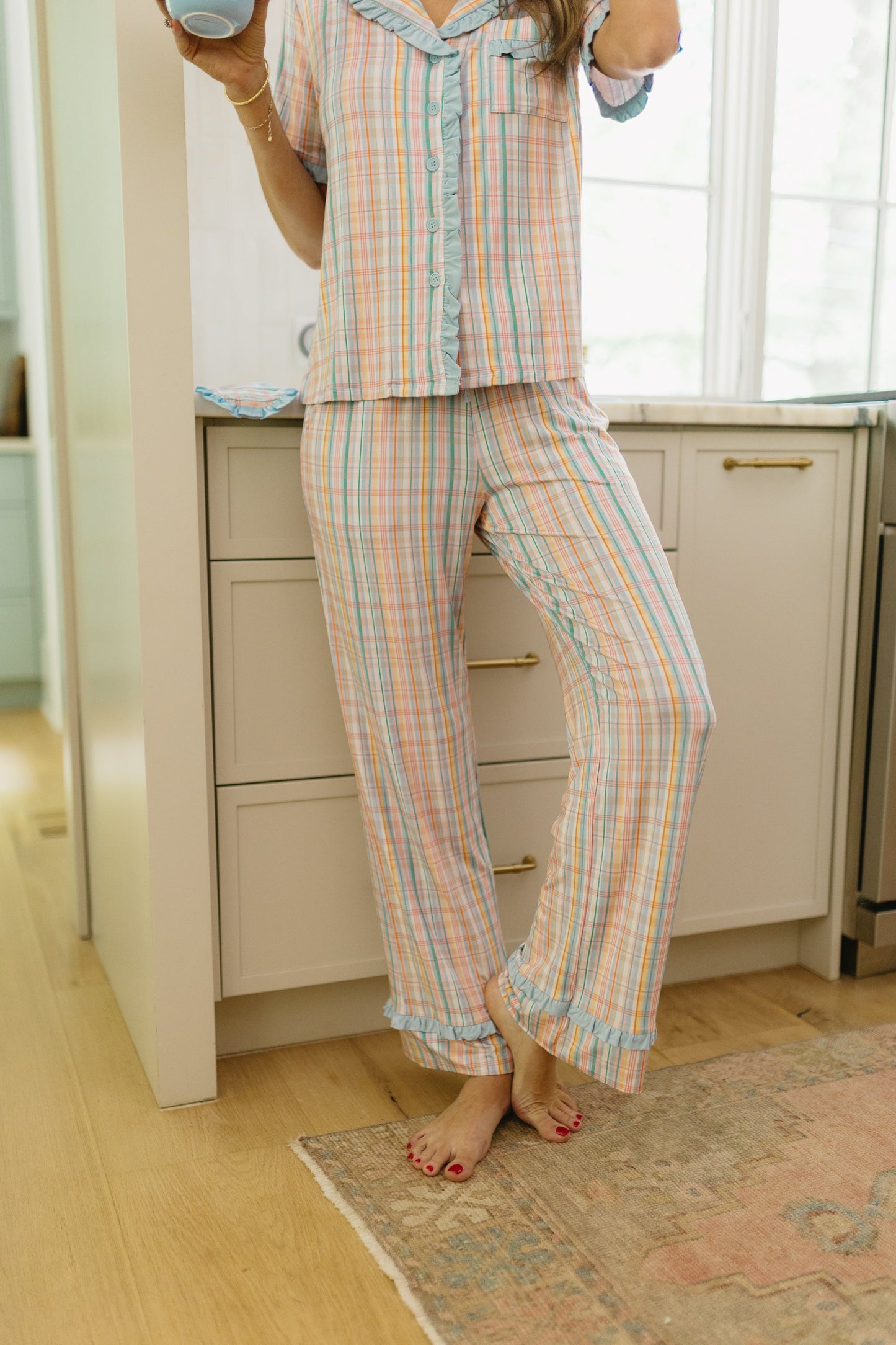 Summer Plaid Pajama Set - Top & Pants