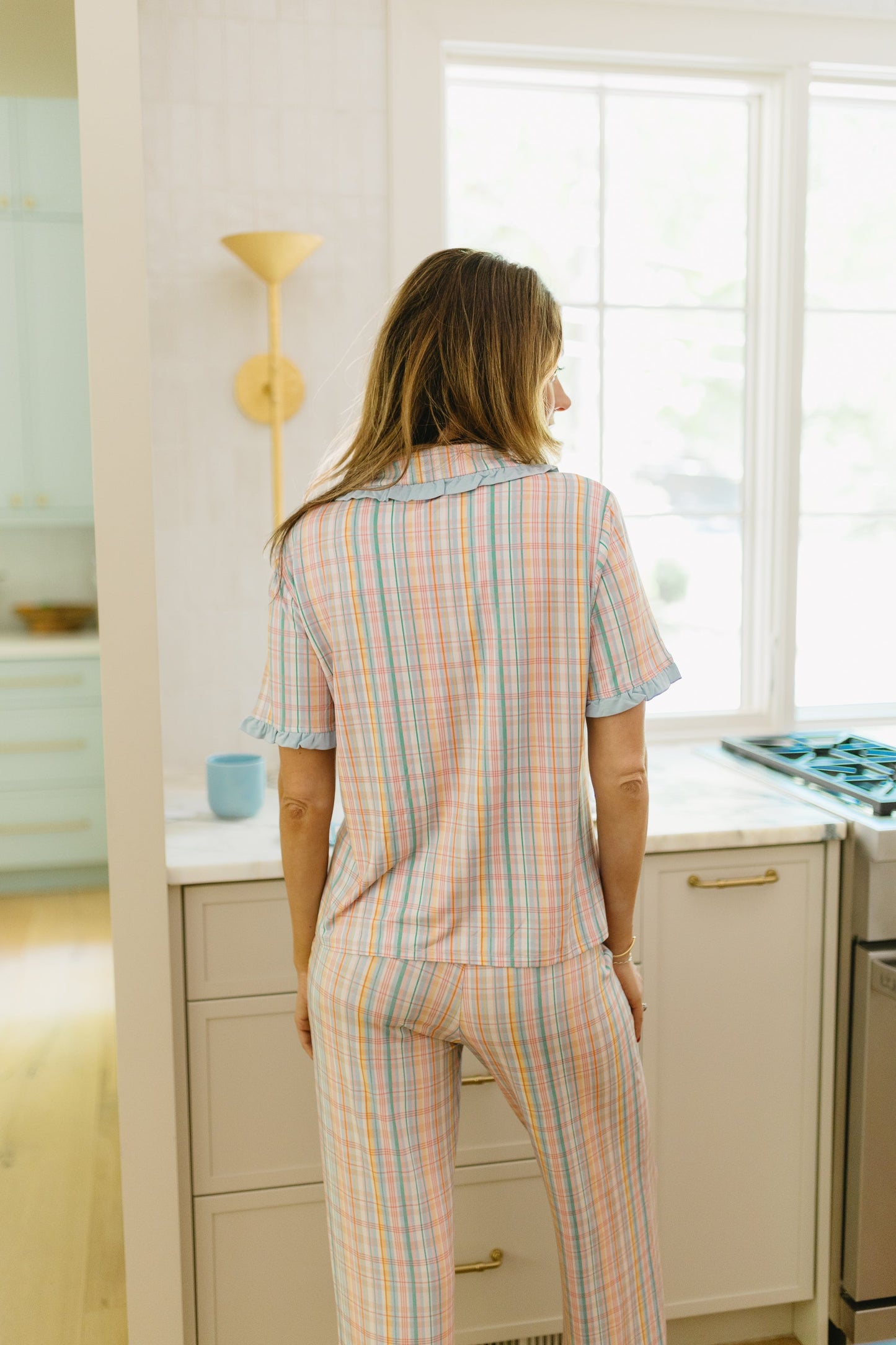 Summer Plaid Pajama Set - Top & Pants
