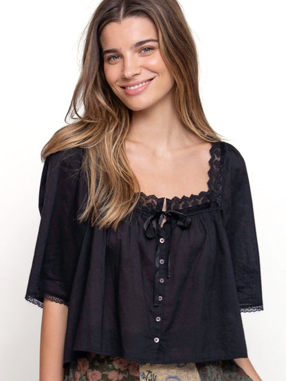 Prettiest Cotton Lace Blouse - Black