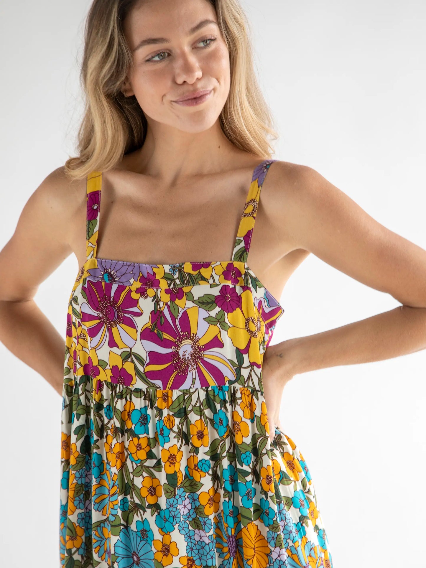Patti Side Slit Maxi Dress - Multicolored Retro Floral