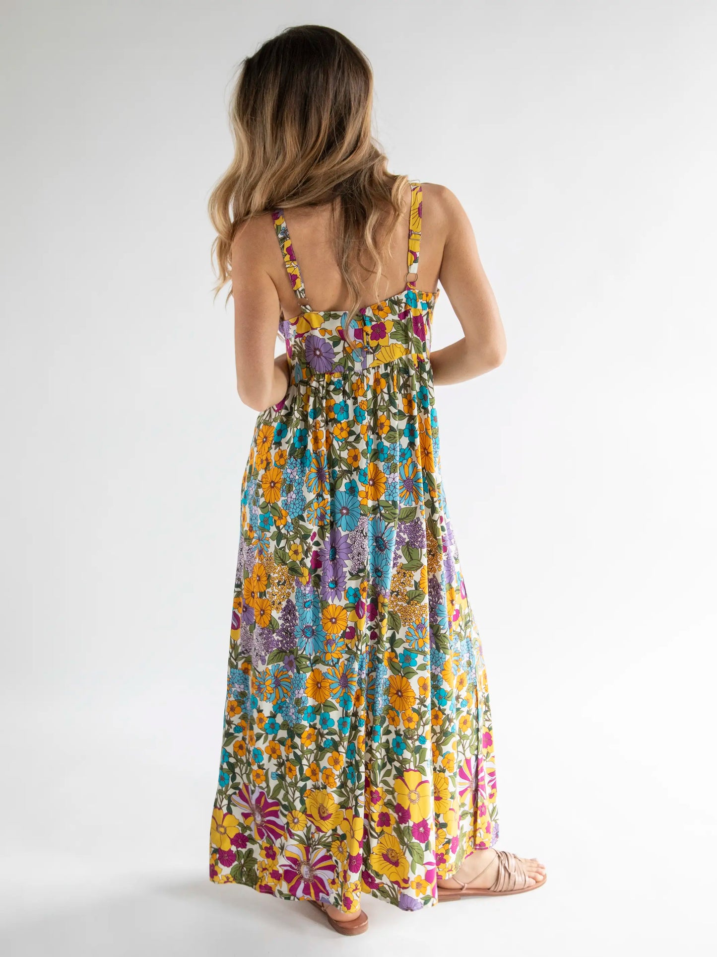 Patti Side Slit Maxi Dress - Multicolored Retro Floral