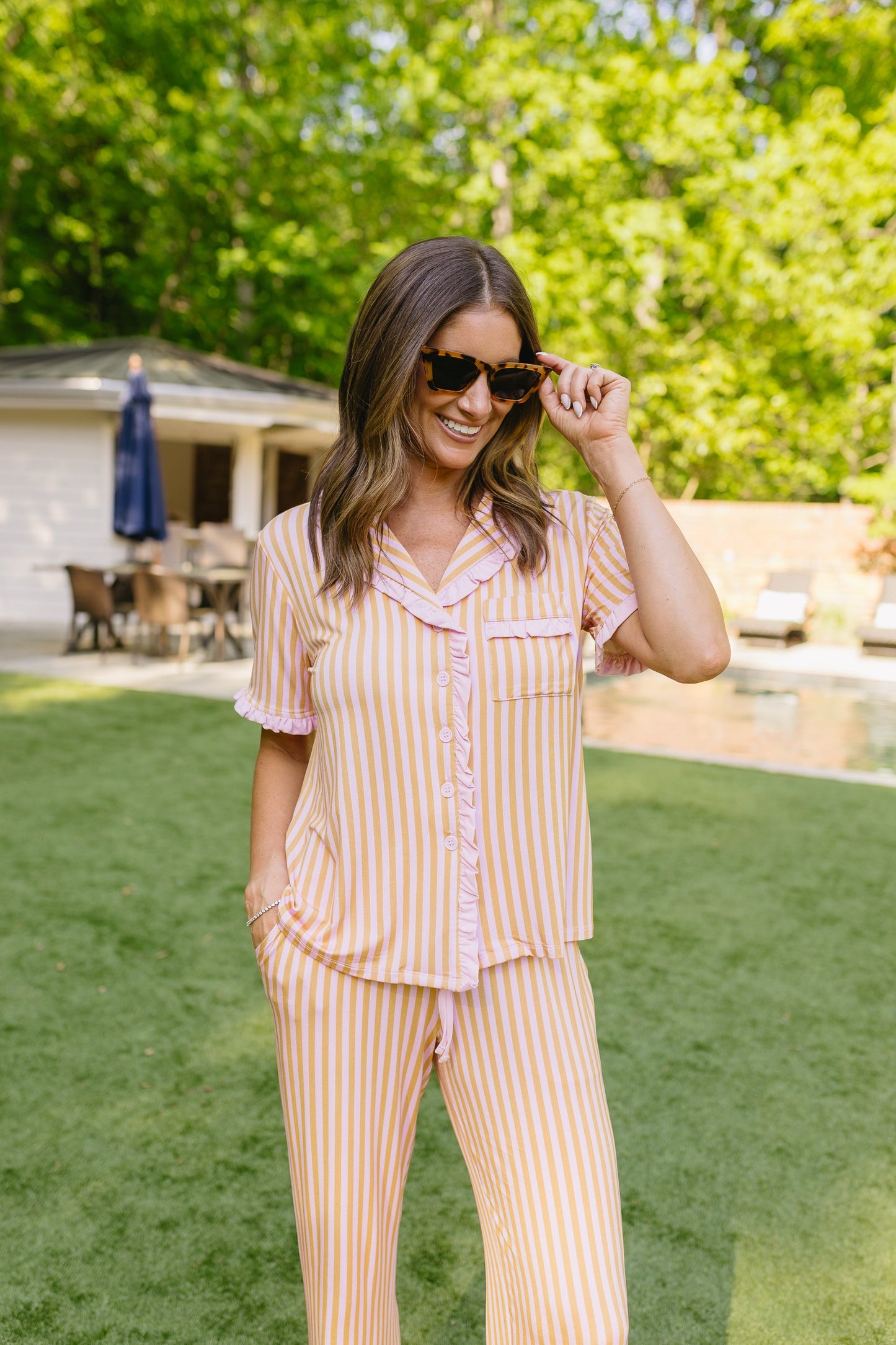 Summertime Stripes Adult Pajama Set - Top & Pants