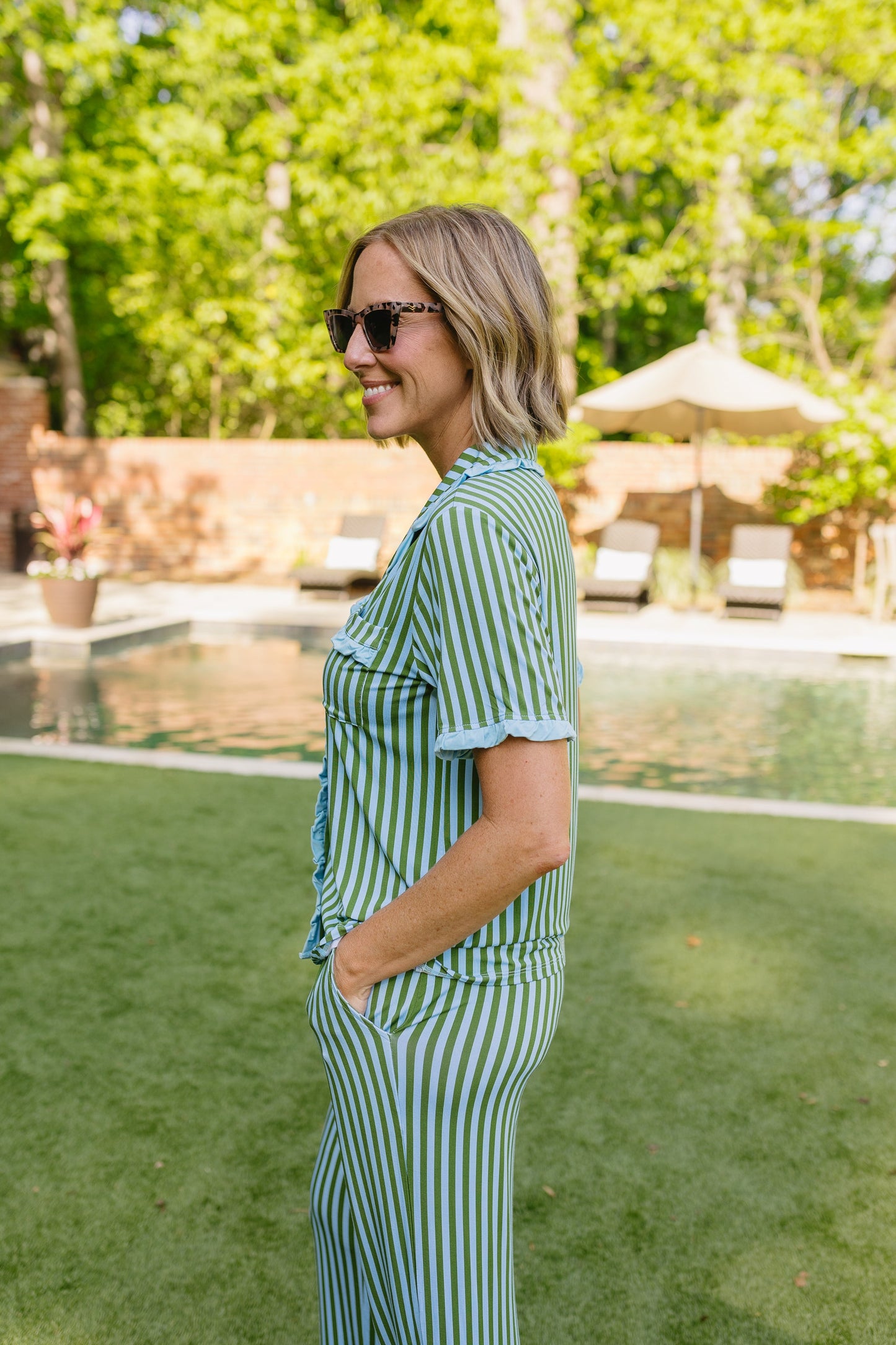 Summertime Stripes Adult Pajama Set - Top & Pants